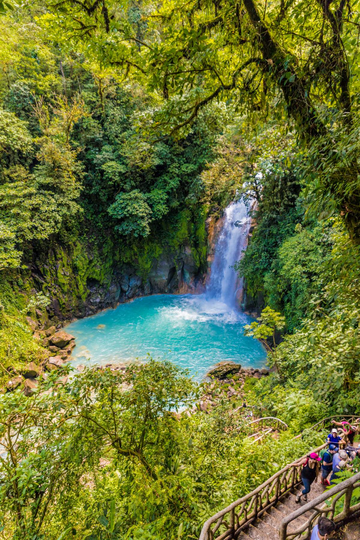 Der Rio Celeste Wasserfall Vom Aussichtspunkt An Der Treppe