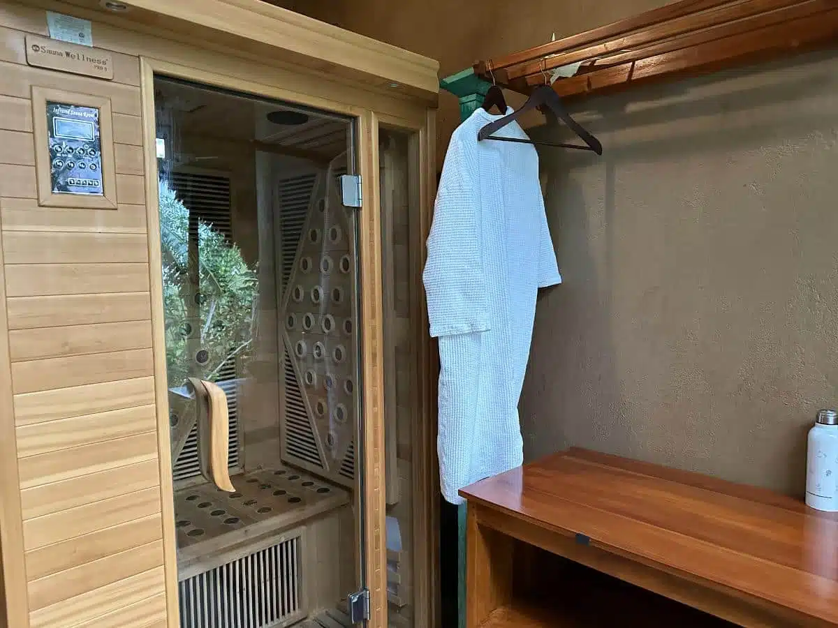 Infrared Sauna Cabin With Spa Bathrobe In The Changing Room At Munduk Moding Plantation Spa, Bali Highlands