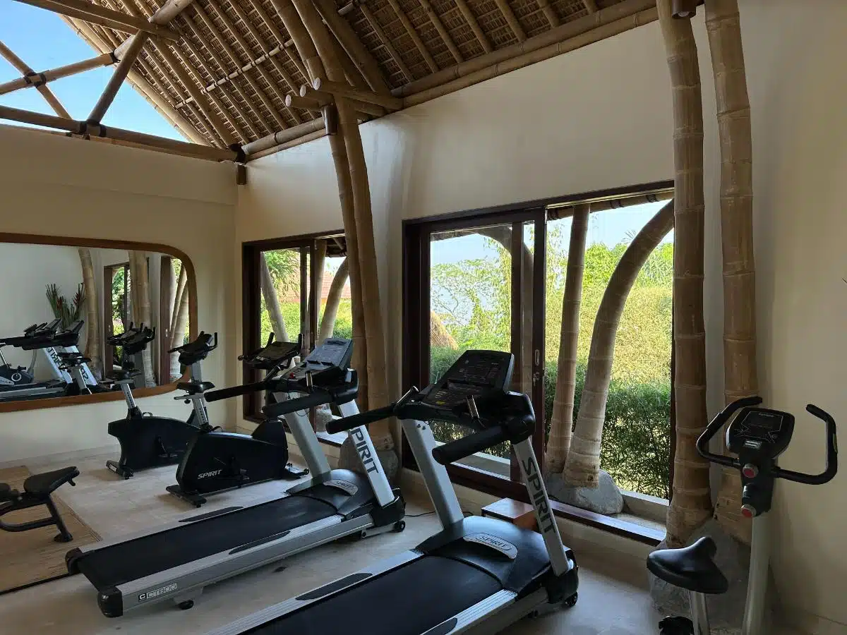 Fitness Equipment Including Treadmill And Resistance Machines In The Bamboo Gym At Munduk Moding Plantation, Munduk, Bali