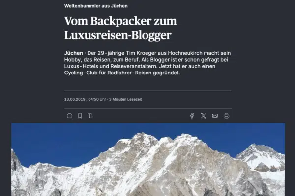 Vom Backpacker Zum Luxusreisen-Blogger – Tim Kroeger In The Neuss-Grevenbroicher Zeitung
