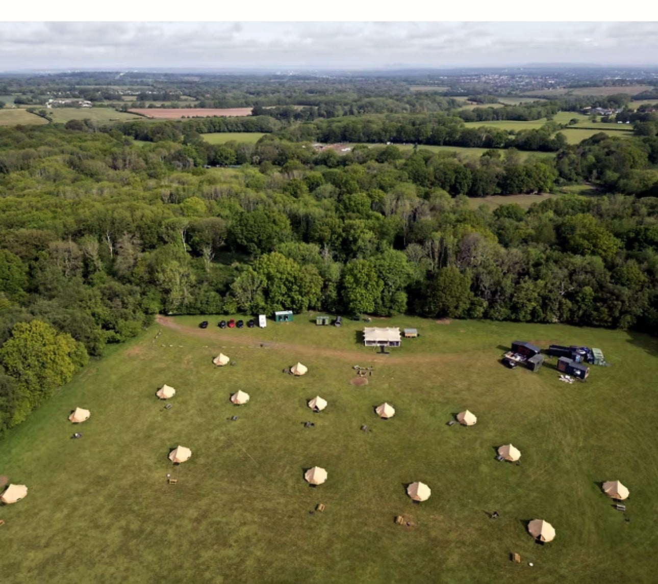Aerial View Of The Knockholt Retreat Bell Tents In The Kent Countryside