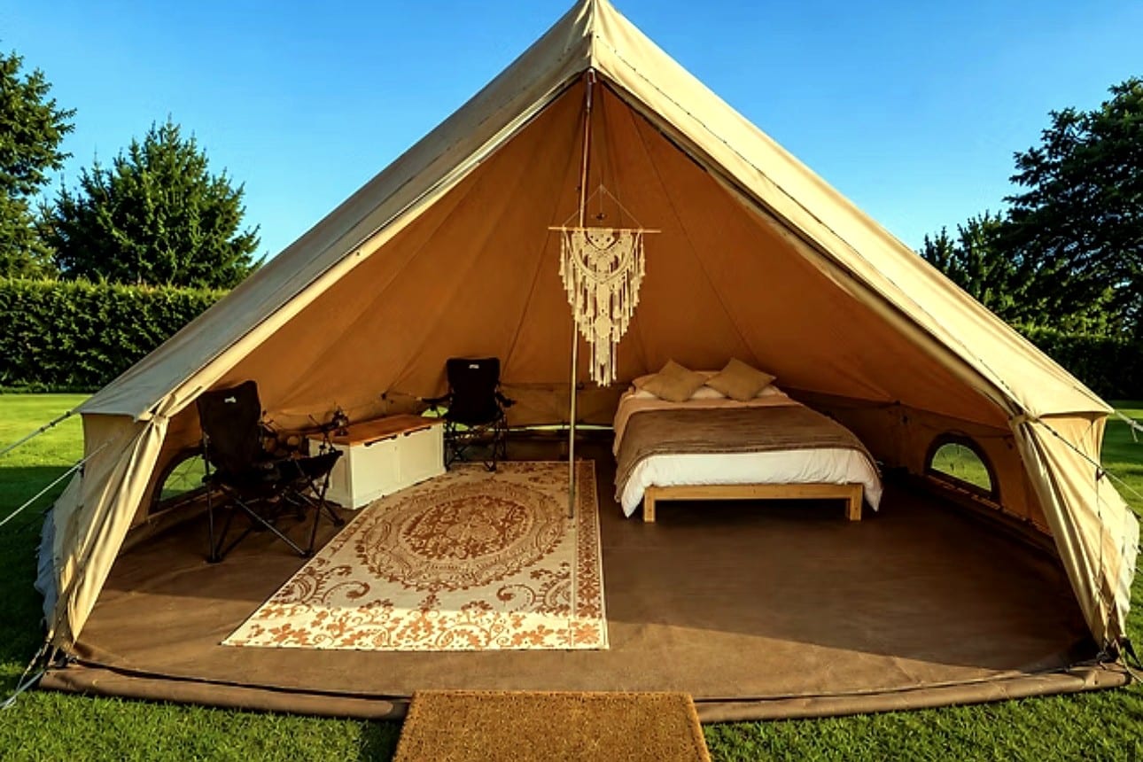 Bell Tent Interior With A Proper Bed At The Knockholt Retreat